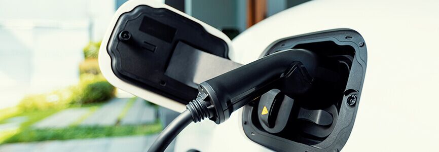 a white electric vehicle charging